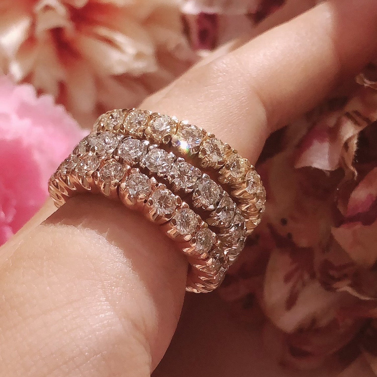 Round Shape Lab Created Moissanite Stretchable Eternity Engagement Ring for Women