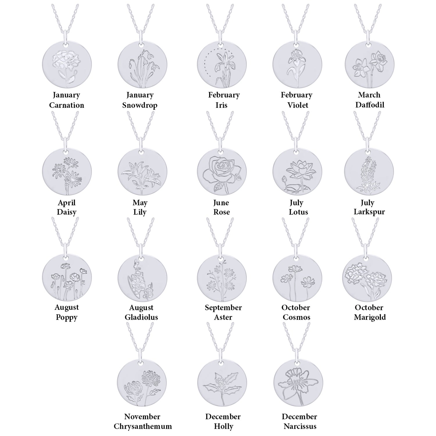 Flower Disc Charm Pendant Necklace 18K Gold Plated