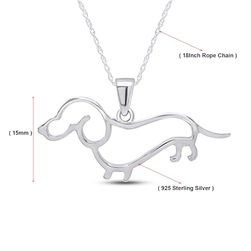 Dachshund Dog Charm Pendant Necklace 925 Sterling Silver