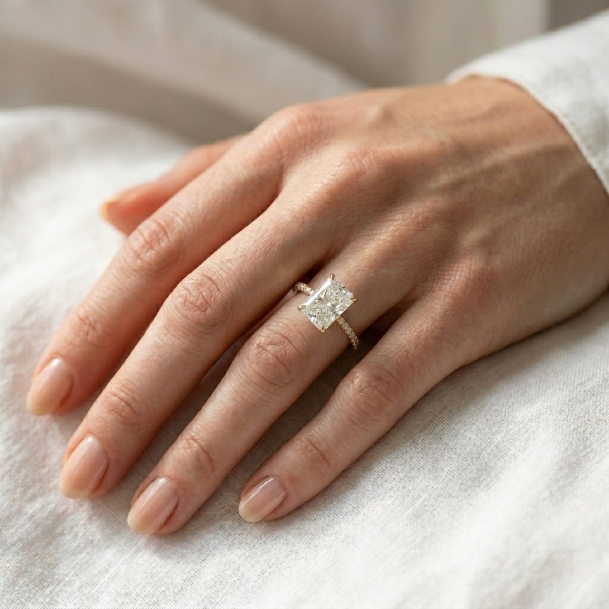 Hidden Halo Solitaire Engagement Lab Grown Diamond Ring