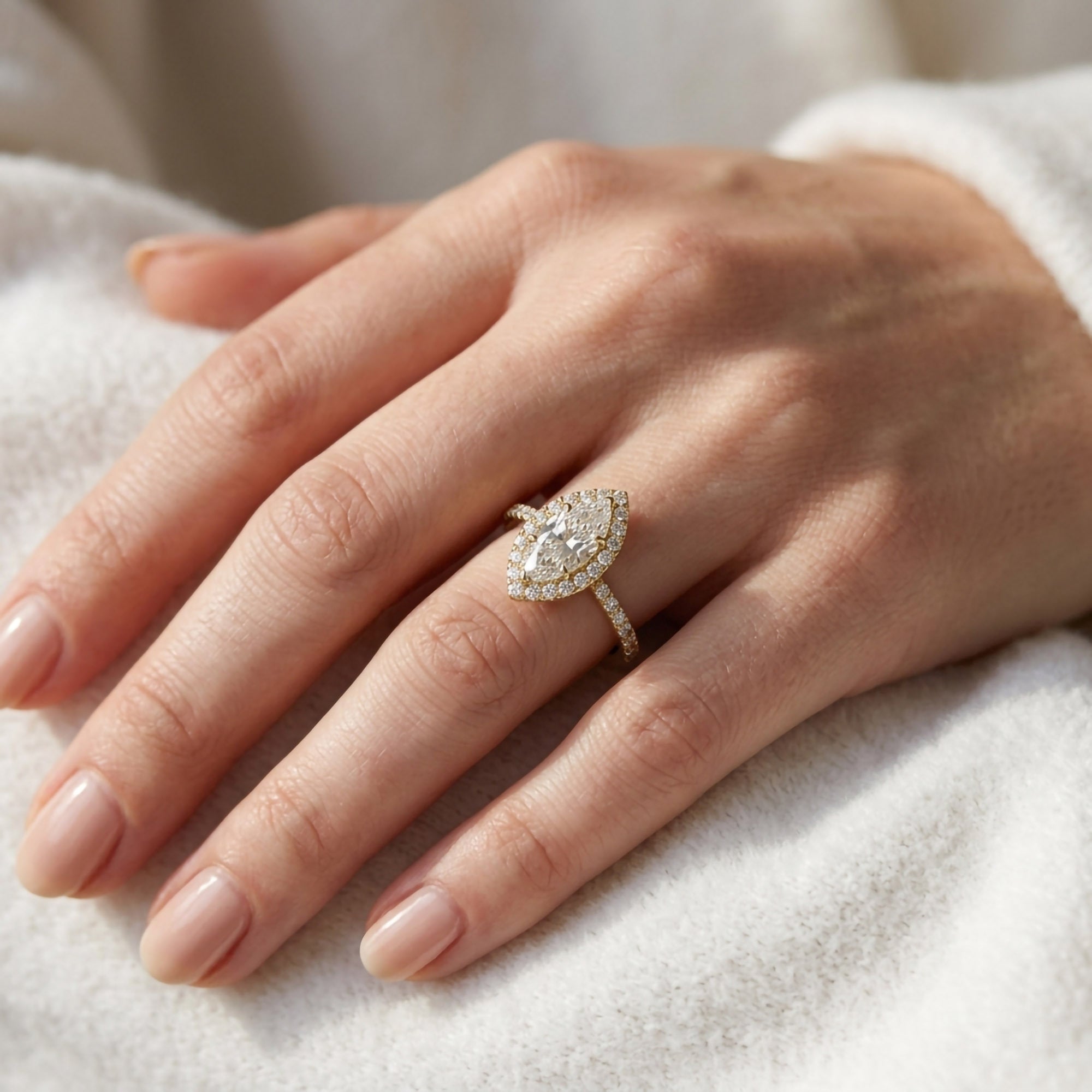 Marquise Frame Halo Engagement Lab Grown Diamond Ring
