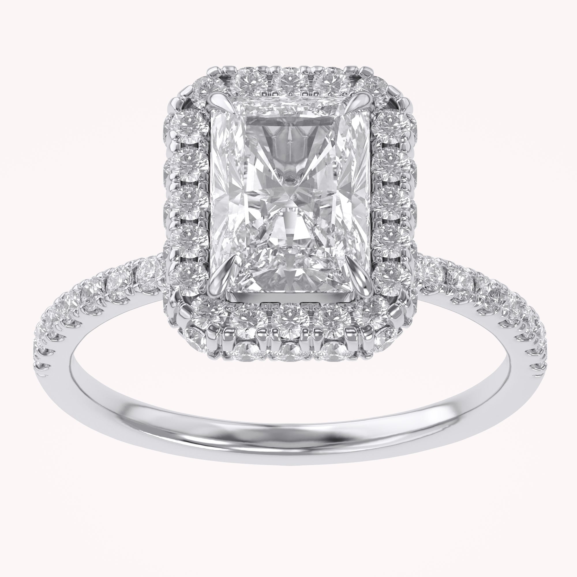 Hidden Halo Solitaire Engagement Radiant Cut Lab Grown Diamond Ring