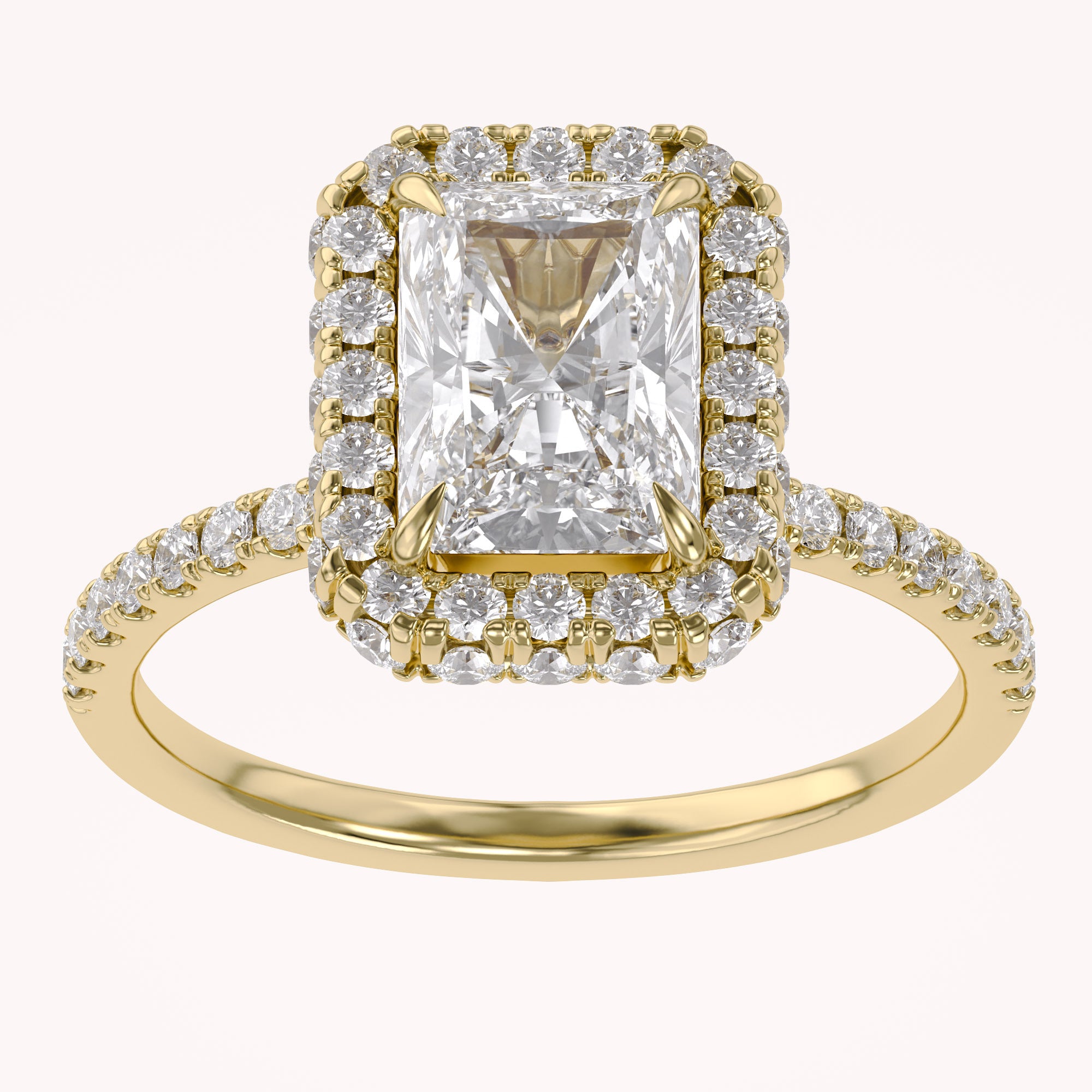 Hidden Halo Solitaire Engagement Radiant Cut Lab Grown Diamond Ring