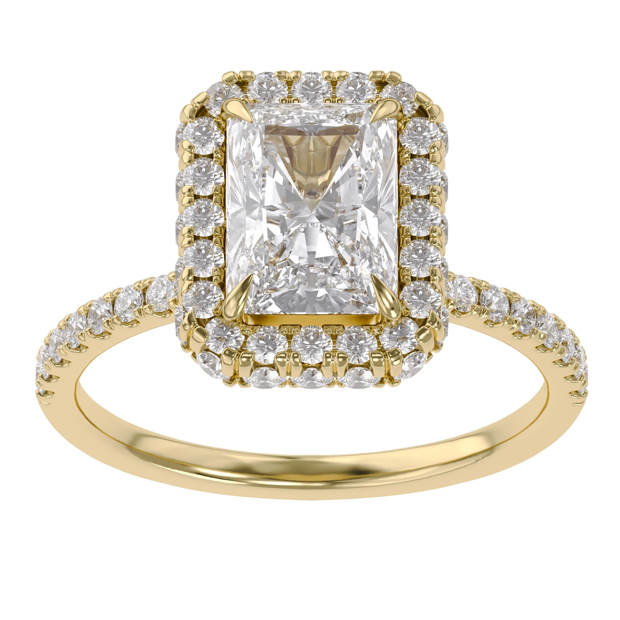 Hidden Halo Solitaire Engagement Radiant Cut Lab Grown Diamond Ring