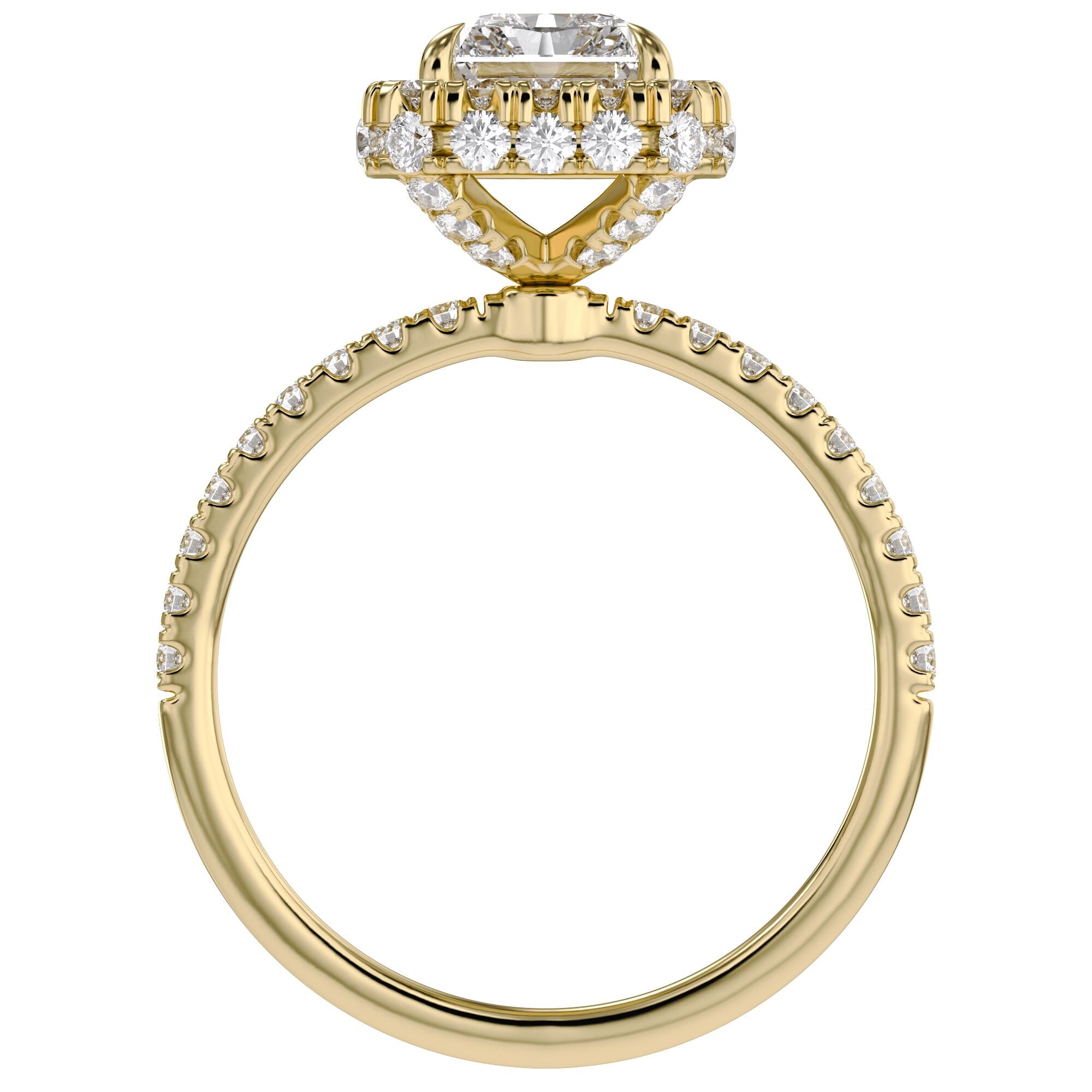 Hidden Halo Solitaire Engagement Radiant Cut Lab Grown Diamond Ring