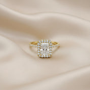 Hidden Halo Solitaire Engagement Radiant Cut Lab Grown Diamond Ring