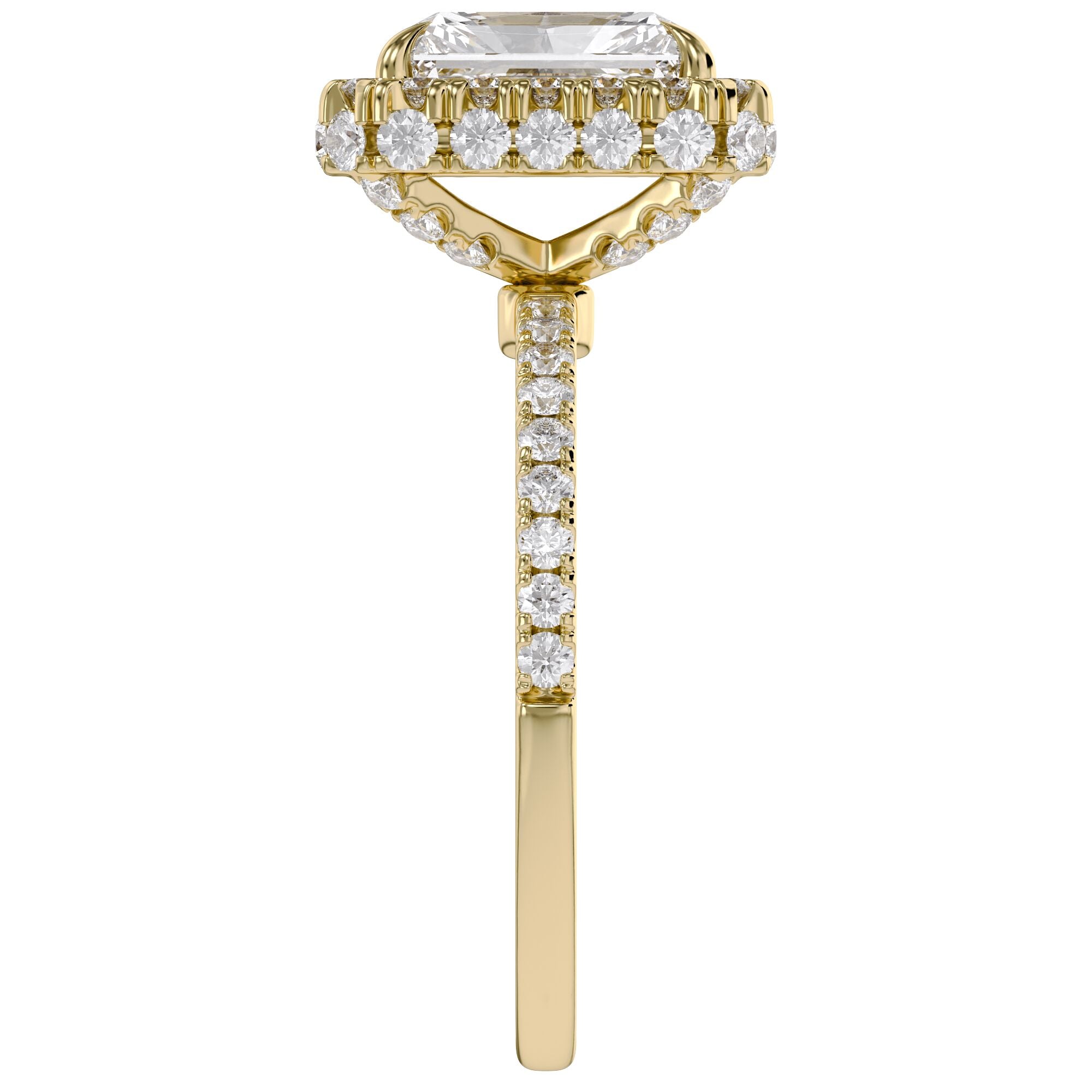 Hidden Halo Solitaire Engagement Radiant Cut Lab Grown Diamond Ring