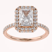 Hidden Halo Solitaire Engagement Radiant Cut Lab Grown Diamond Ring