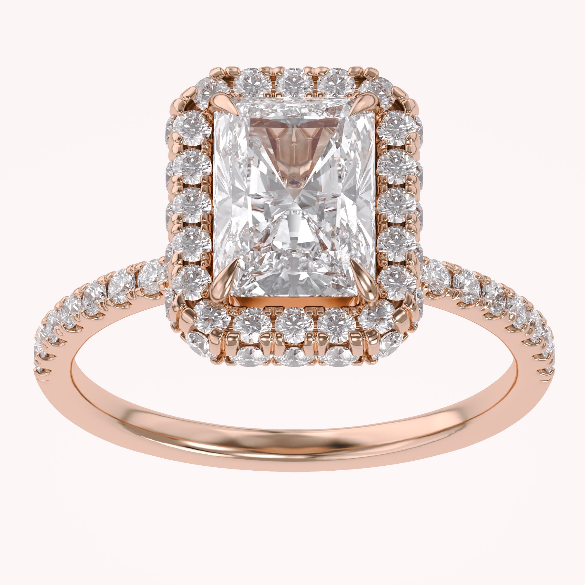 Hidden Halo Solitaire Engagement Radiant Cut Lab Grown Diamond Ring