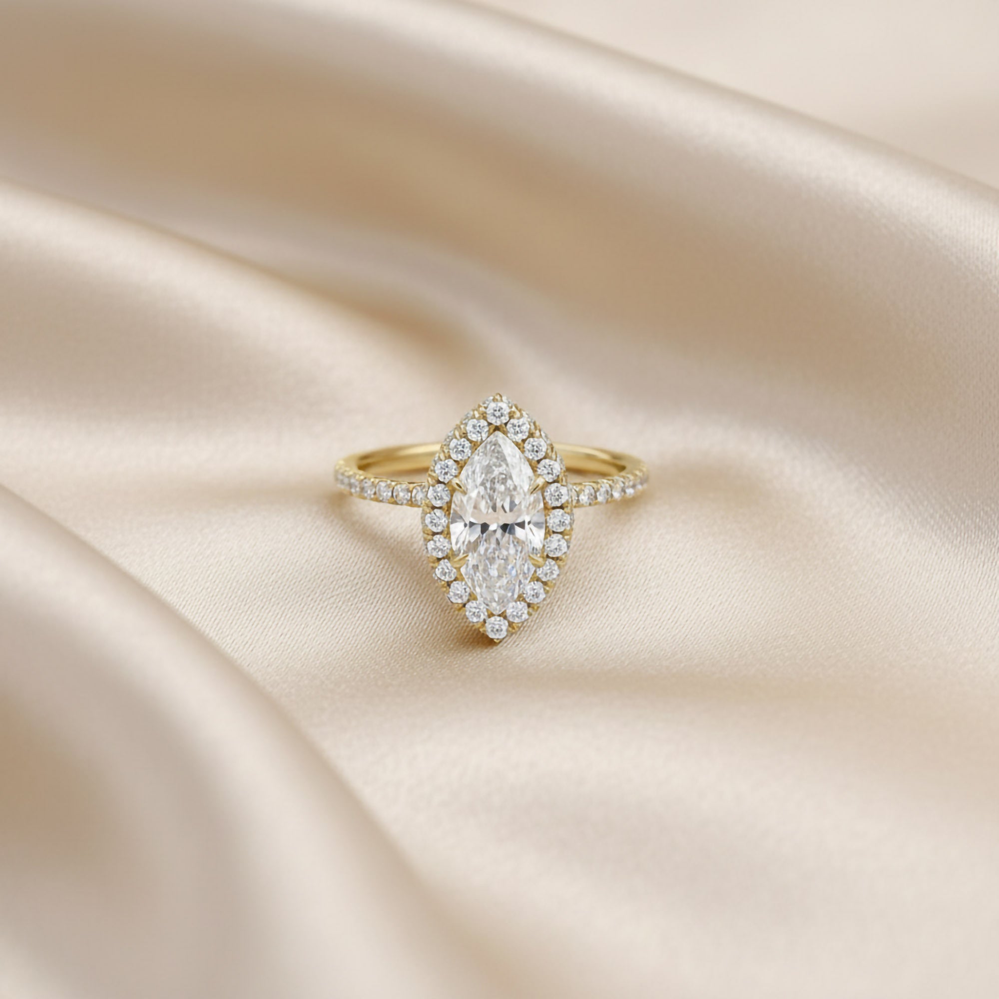 Marquise Hidden Halo Solitaire Lab Grown Diamond Engagement Ring