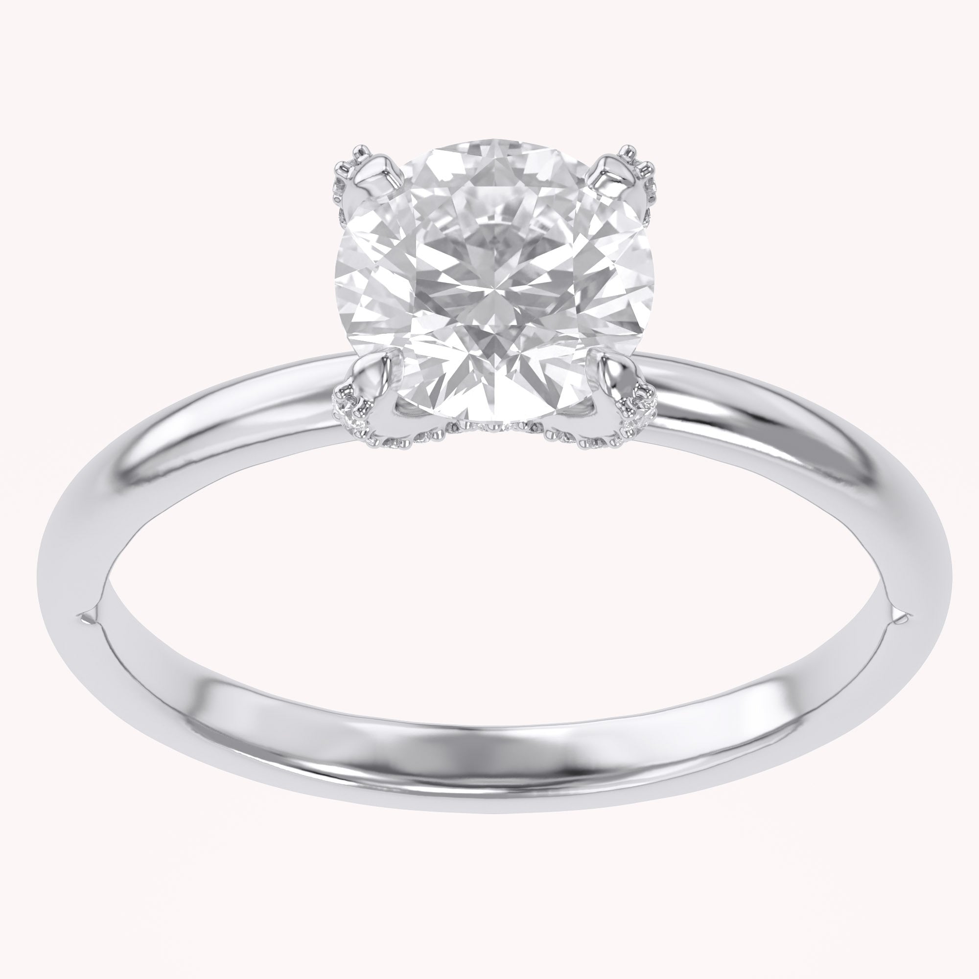 Hidden Solitaire Engagement Ring Round Cut Lab Grown Diamond