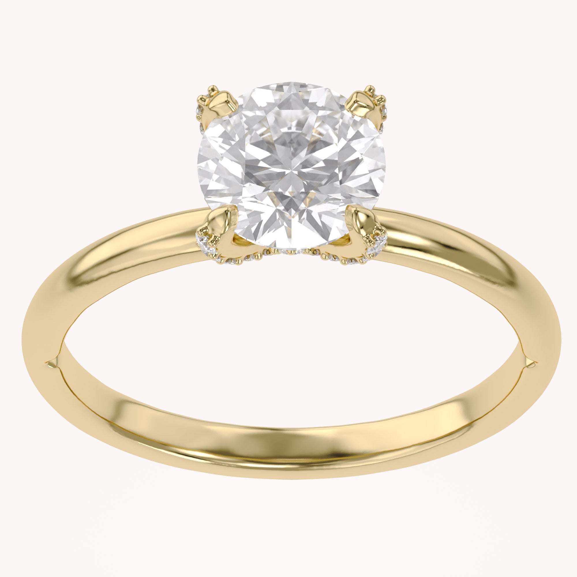 Hidden Solitaire Engagement Ring Round Cut Lab Grown Diamond
