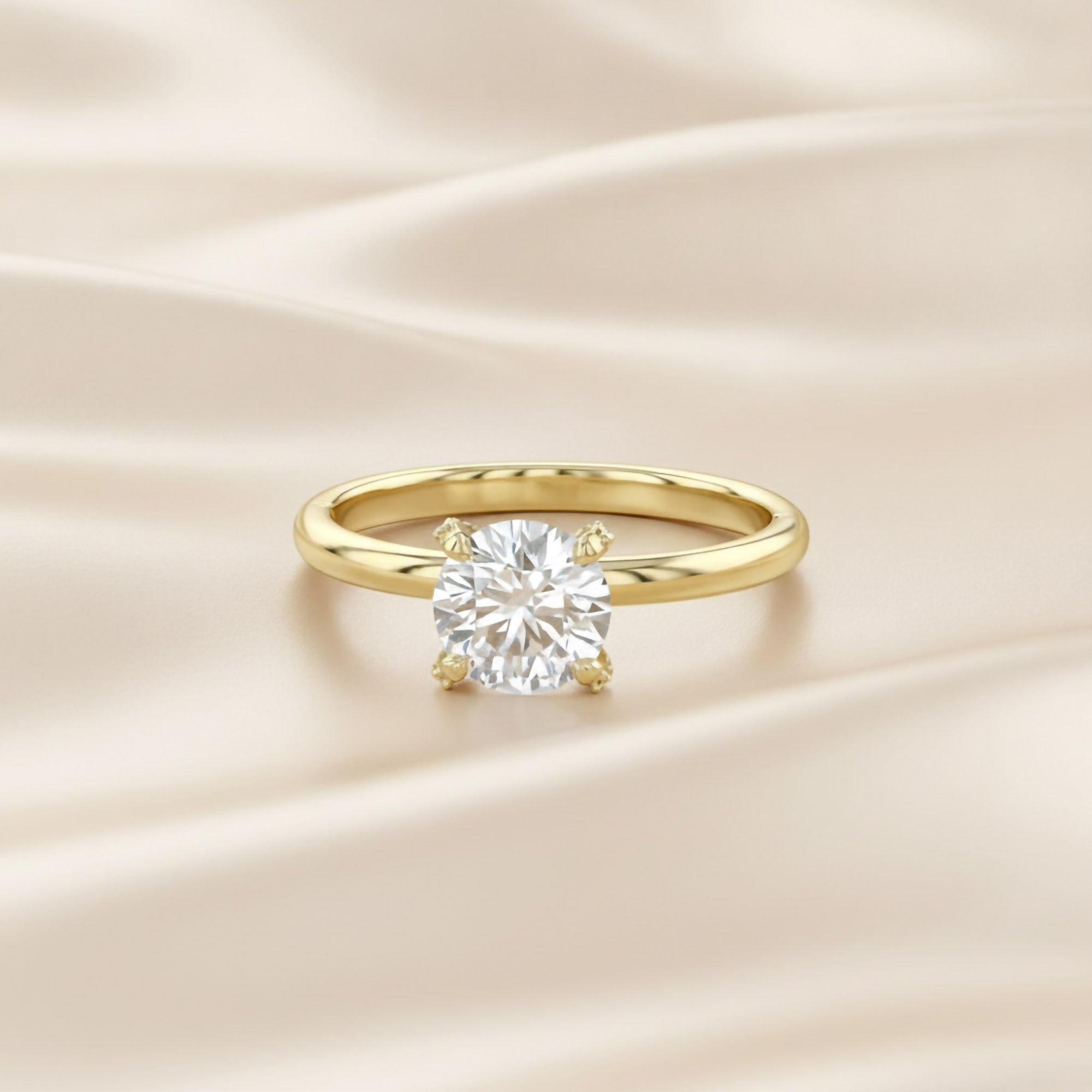 Hidden Solitaire Engagement Ring Round Cut Lab Grown Diamond