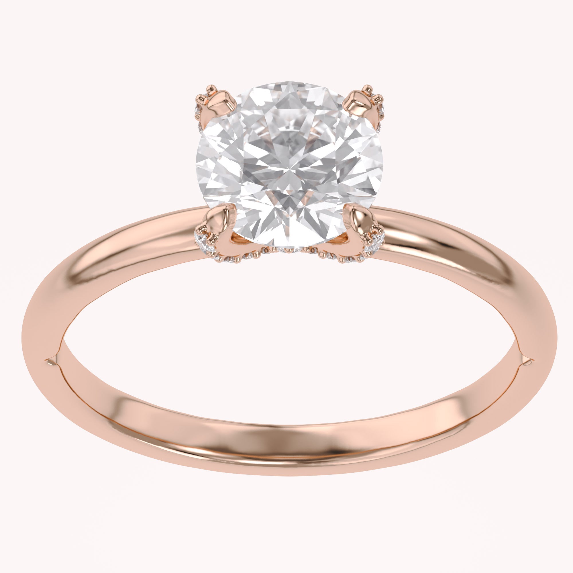 Hidden Solitaire Engagement Ring Round Cut Lab Grown Diamond