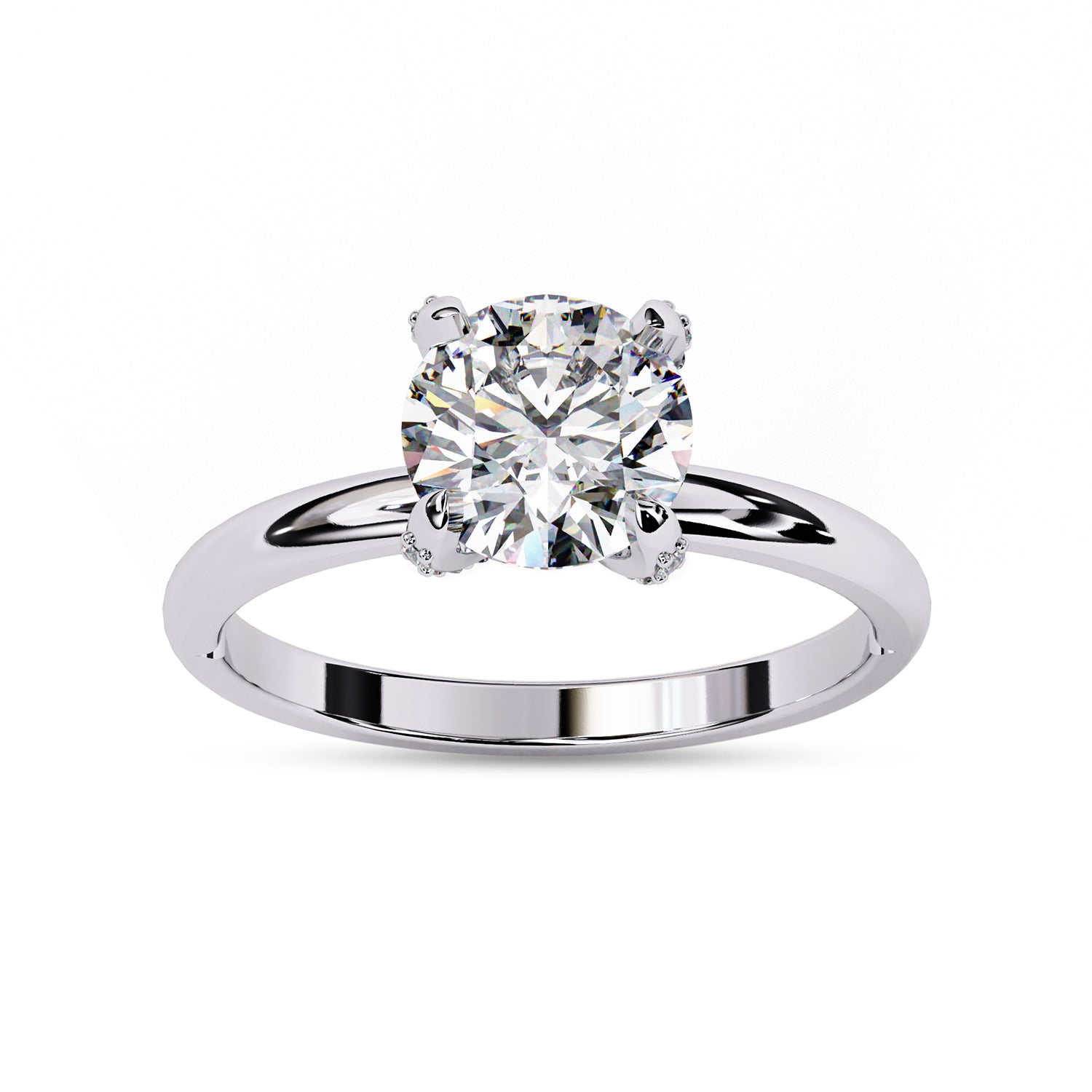 Hidden Solitaire Engagement Ring Round Cut Lab Grown Diamond
