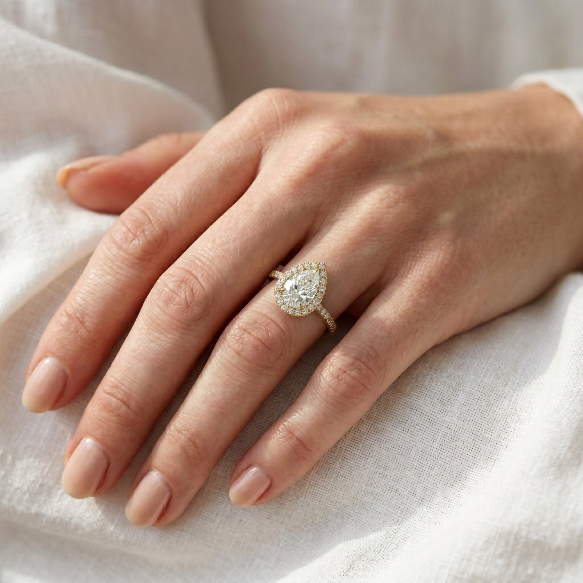 Teardrop Hidden Halo Lab Grown Diamond Engagement Ring