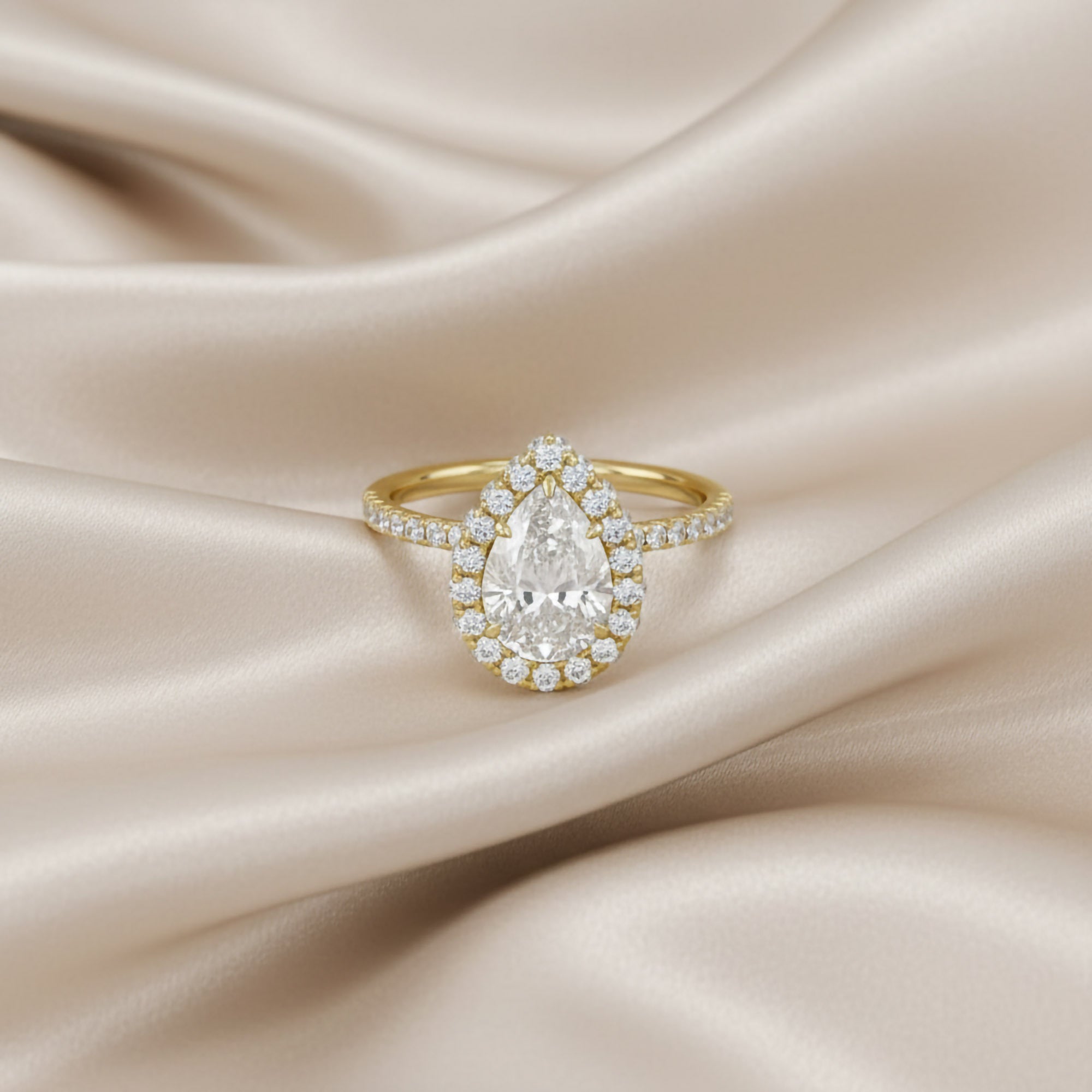 Teardrop Hidden Halo Lab Grown Diamond Engagement Ring