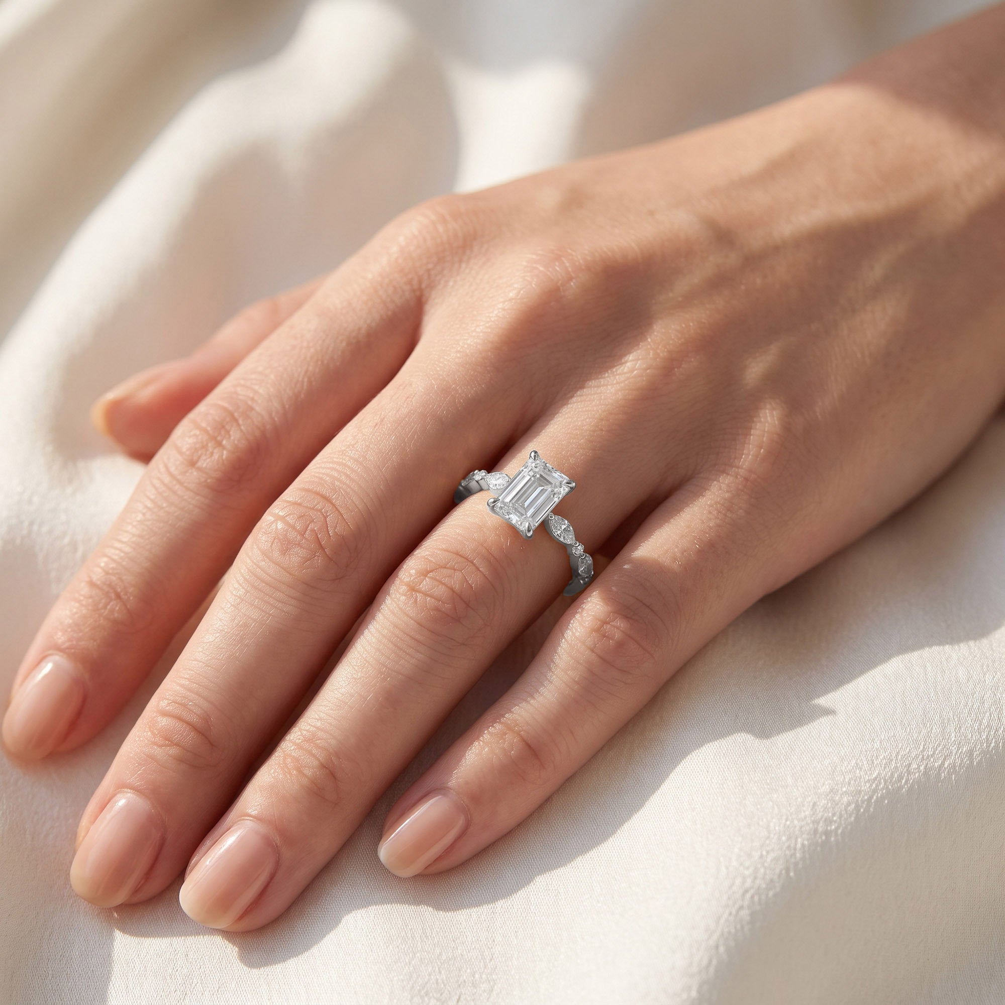Half Eternity Solitaire Lab Grown Diamond Engagement Ring