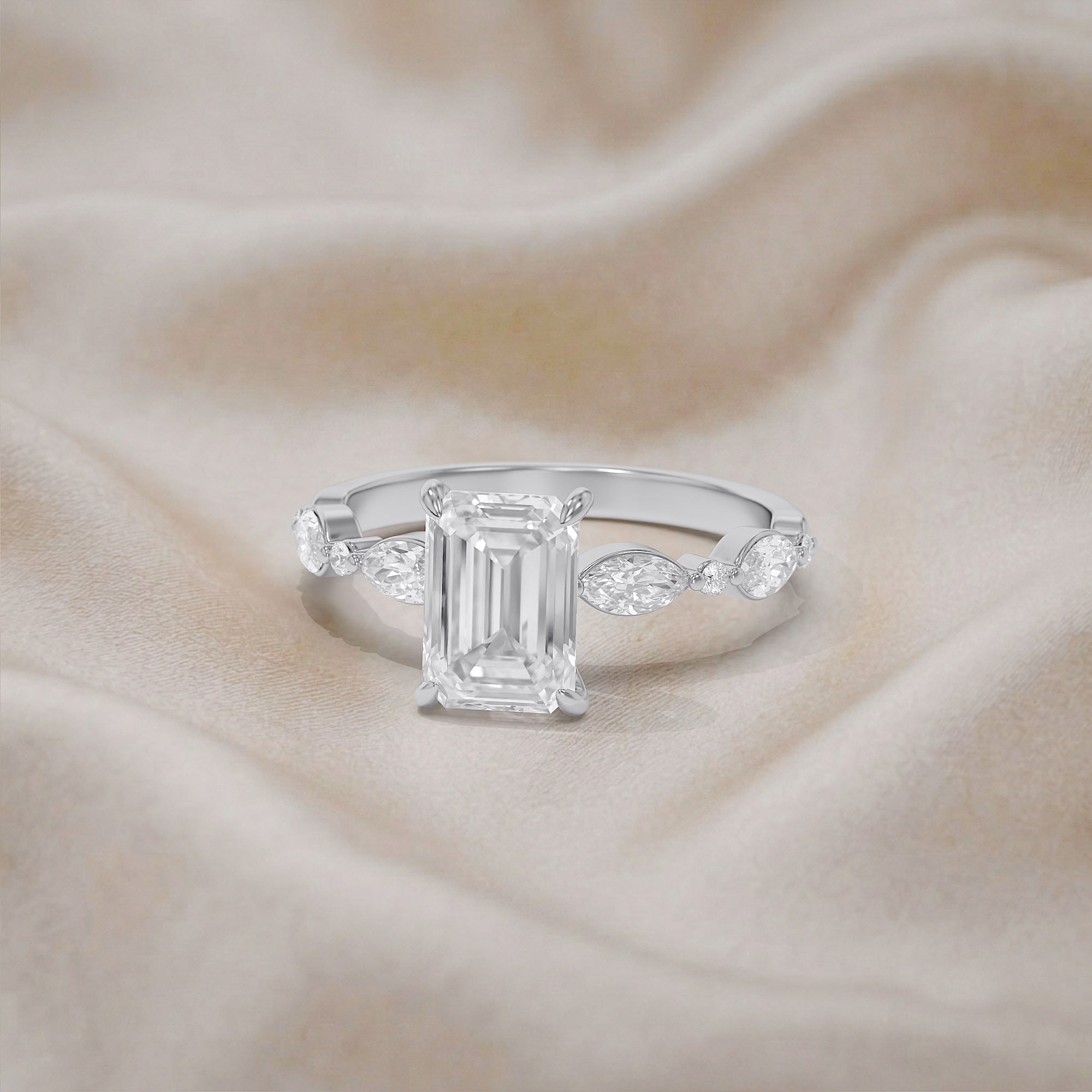 Half Eternity Solitaire Lab Grown Diamond Engagement Ring