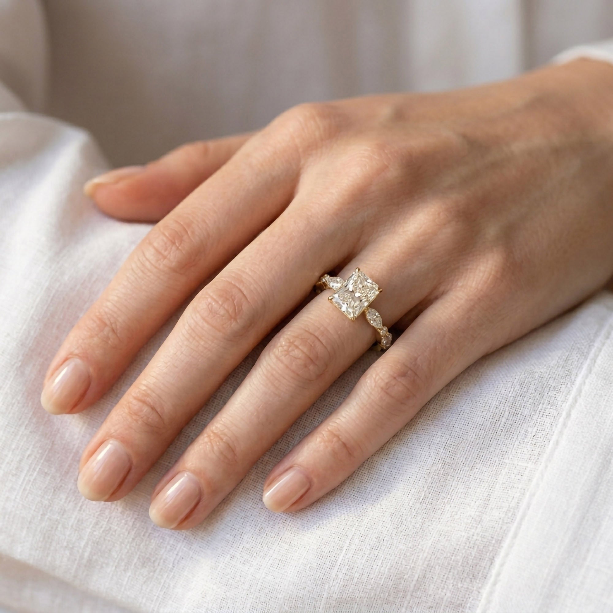 Half Eternity Solitaire Lab Grown Diamond Engagement Ring