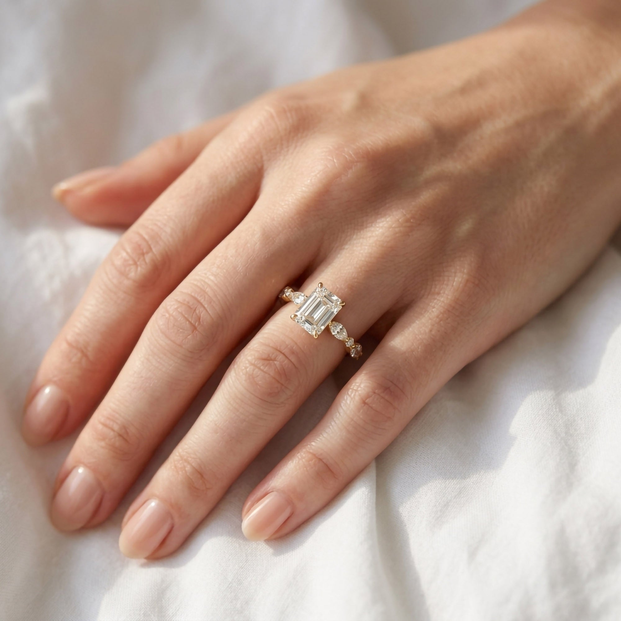 Half Eternity Solitaire Engagement Lab Grown Diamond Ring