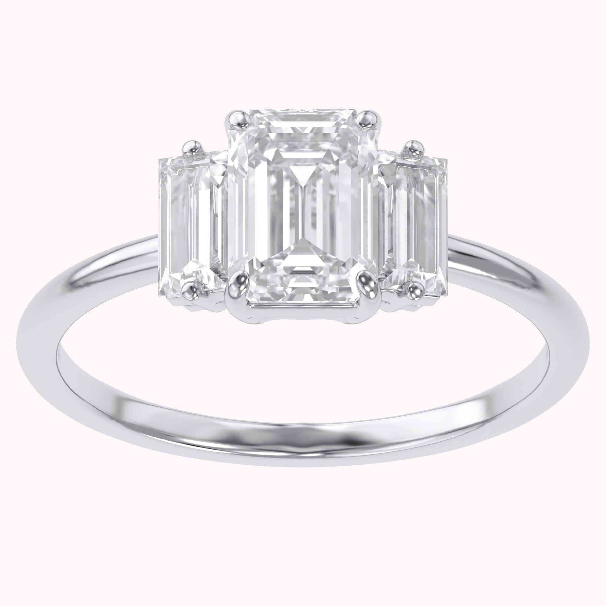 Three Stone Engagement Ring Emerald and Baguette Lab Grown Diamond
