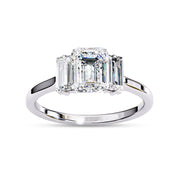 Three Stone Engagement Ring Emerald and Baguette Lab Grown Diamond