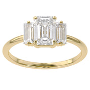 Three Stone Engagement Ring Emerald and Baguette Lab Grown Diamond