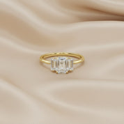 Three Stone Engagement Ring Emerald and Baguette Lab Grown Diamond