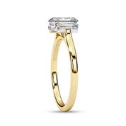 Three Stone Engagement Ring Emerald and Baguette Lab Grown Diamond