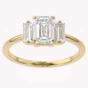 Three Stone Engagement Ring Emerald and Baguette Lab Grown Diamond