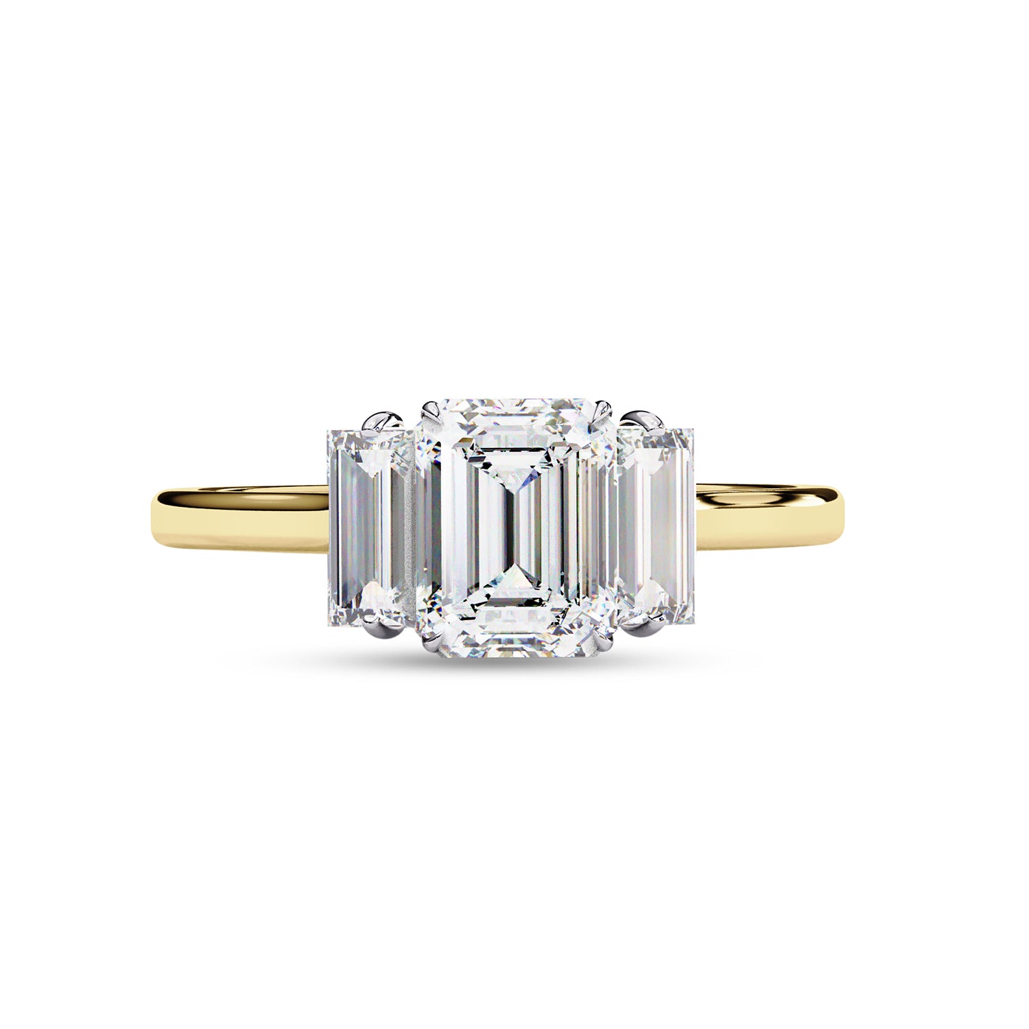Three Stone Engagement Ring Emerald and Baguette Lab Grown Diamond