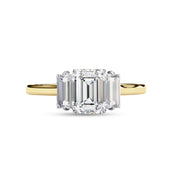 Three Stone Engagement Ring Emerald and Baguette Lab Grown Diamond