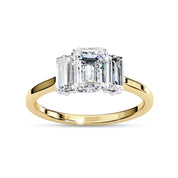 Three Stone Engagement Ring Emerald and Baguette Lab Grown Diamond
