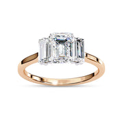 Three Stone Engagement Ring Emerald and Baguette Lab Grown Diamond