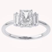 Three Stone Engagement Ring Radiant and Baguette Lab Grown Diamond