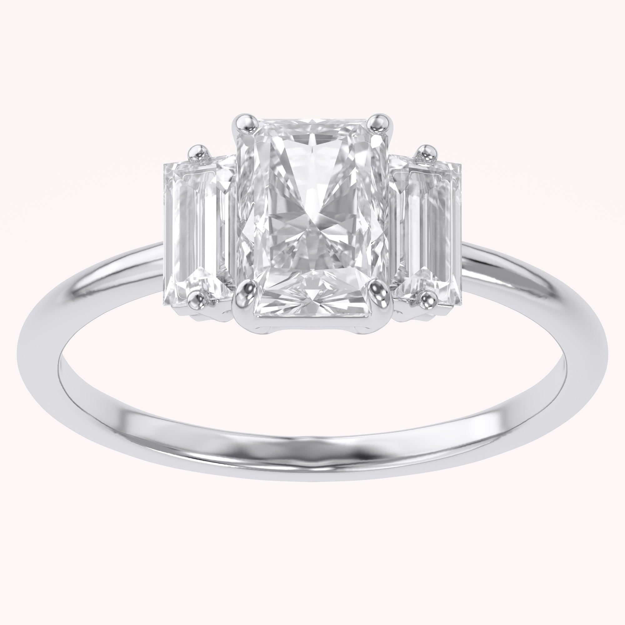 Three Stone Engagement Ring Radiant and Baguette Lab Grown Diamond