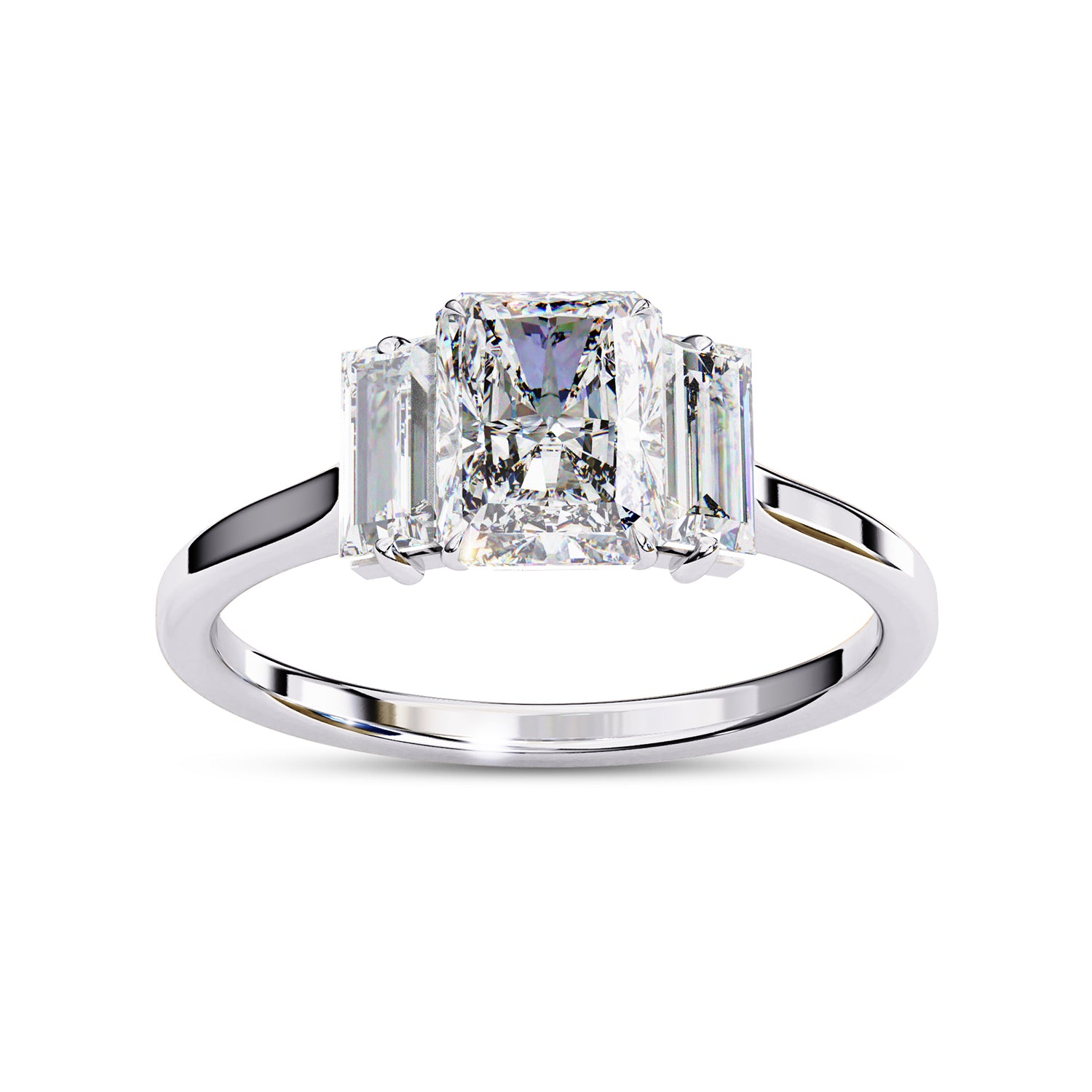 Three Stone Engagement Ring Radiant and Baguette Lab Grown Diamond