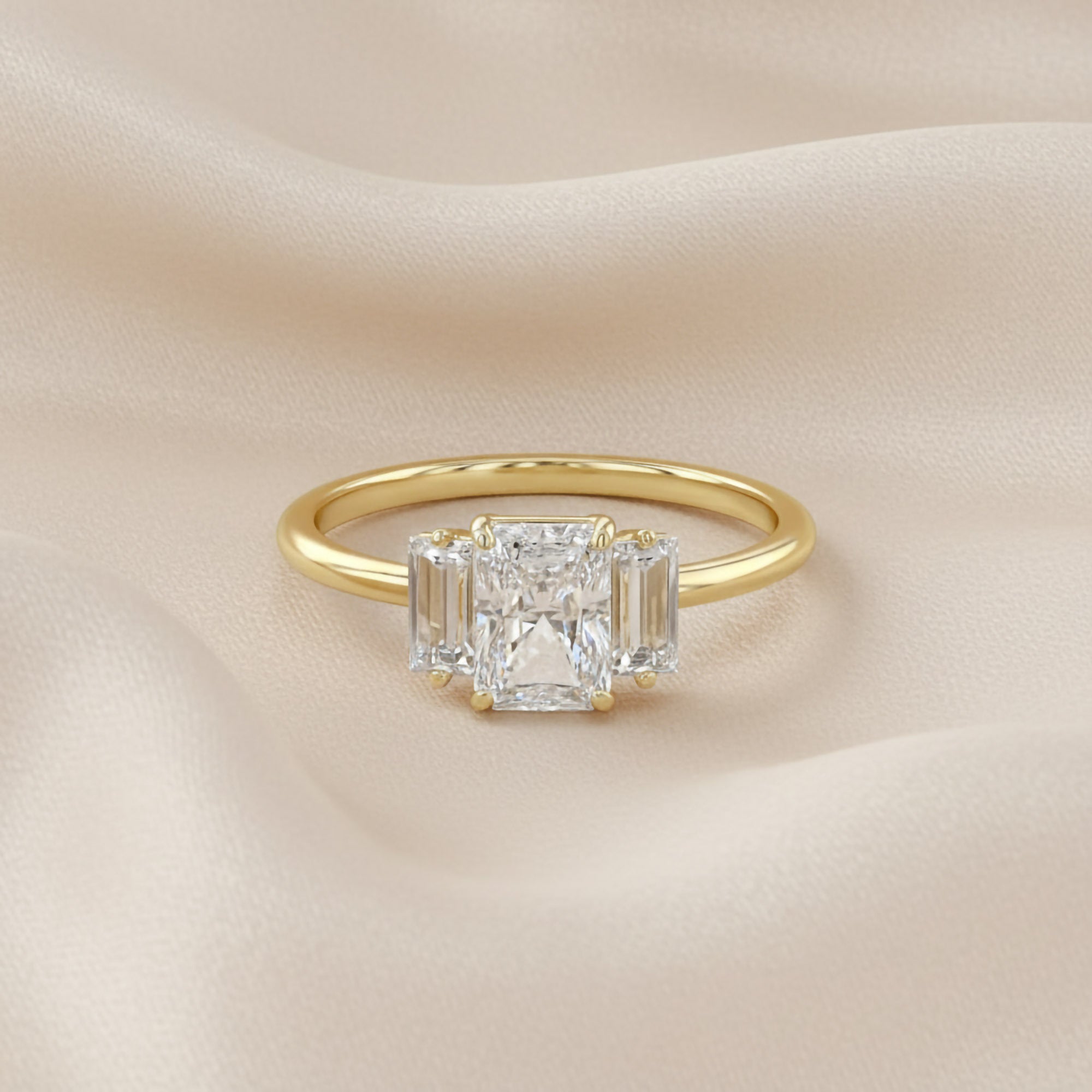 Three Stone Engagement Ring Radiant and Baguette Lab Grown Diamond