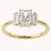 Three Stone Engagement Ring Radiant and Baguette Lab Grown Diamond