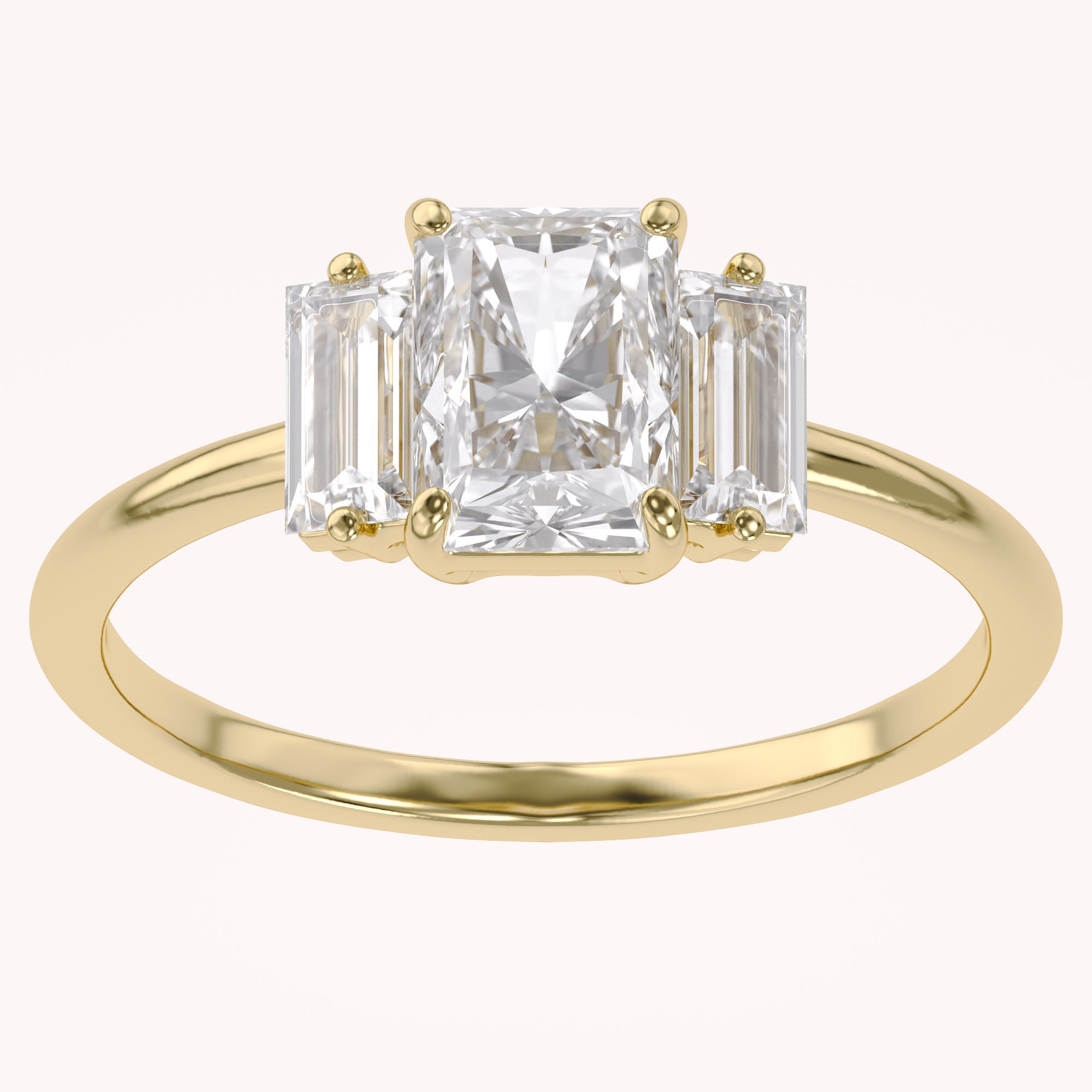 Three Stone Engagement Ring Radiant and Baguette Lab Grown Diamond