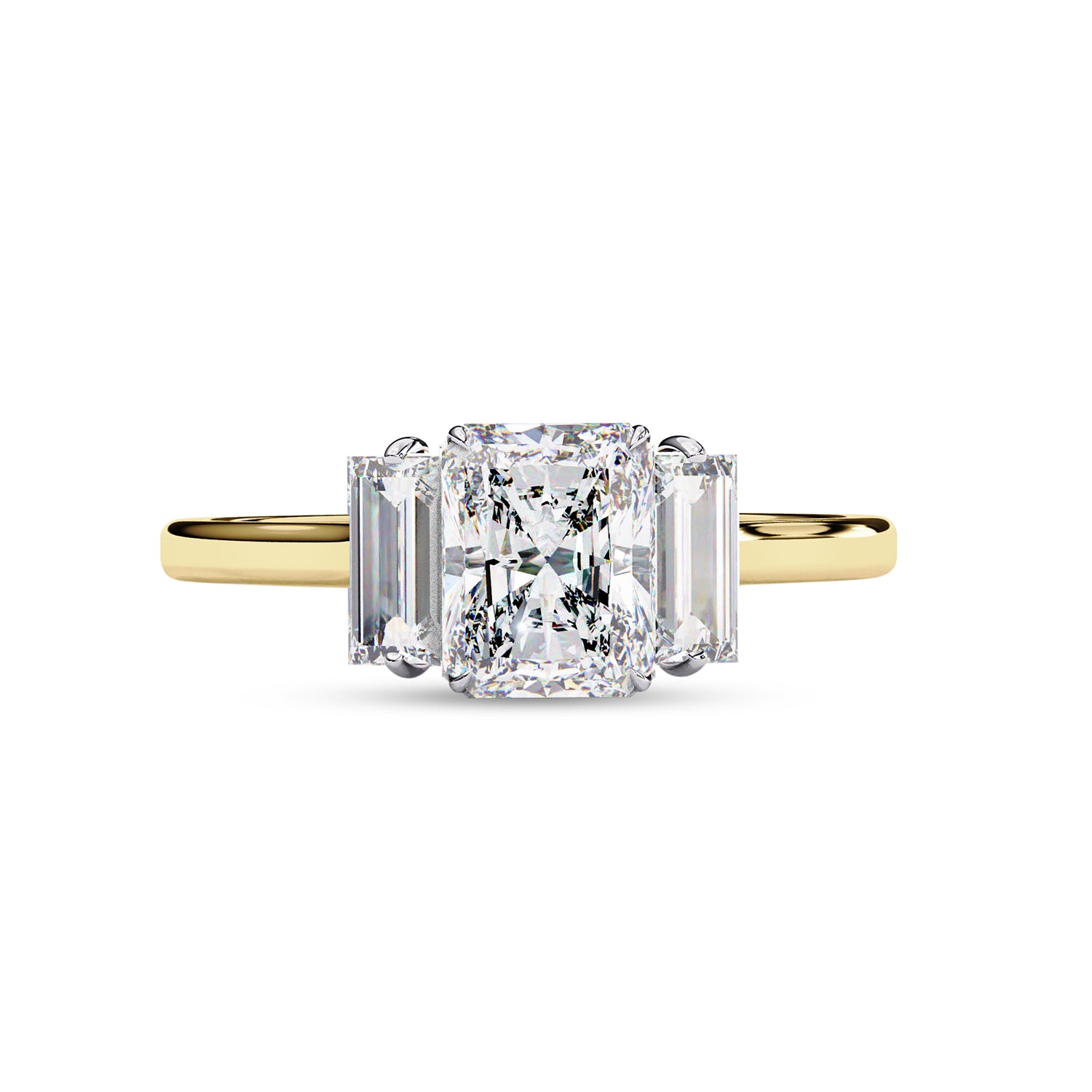 Three Stone Engagement Ring Radiant and Baguette Lab Grown Diamond