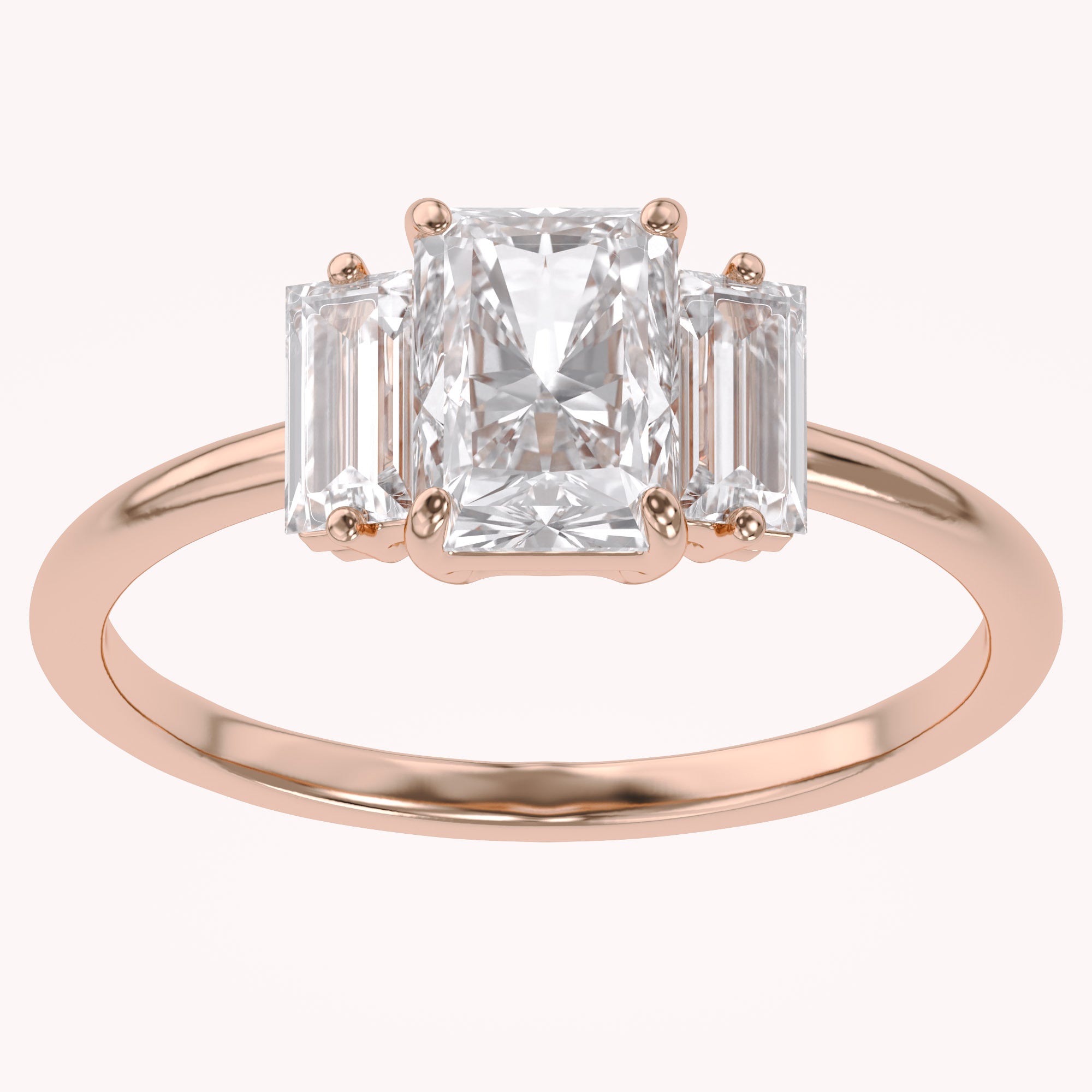 Three Stone Engagement Ring Radiant and Baguette Lab Grown Diamond