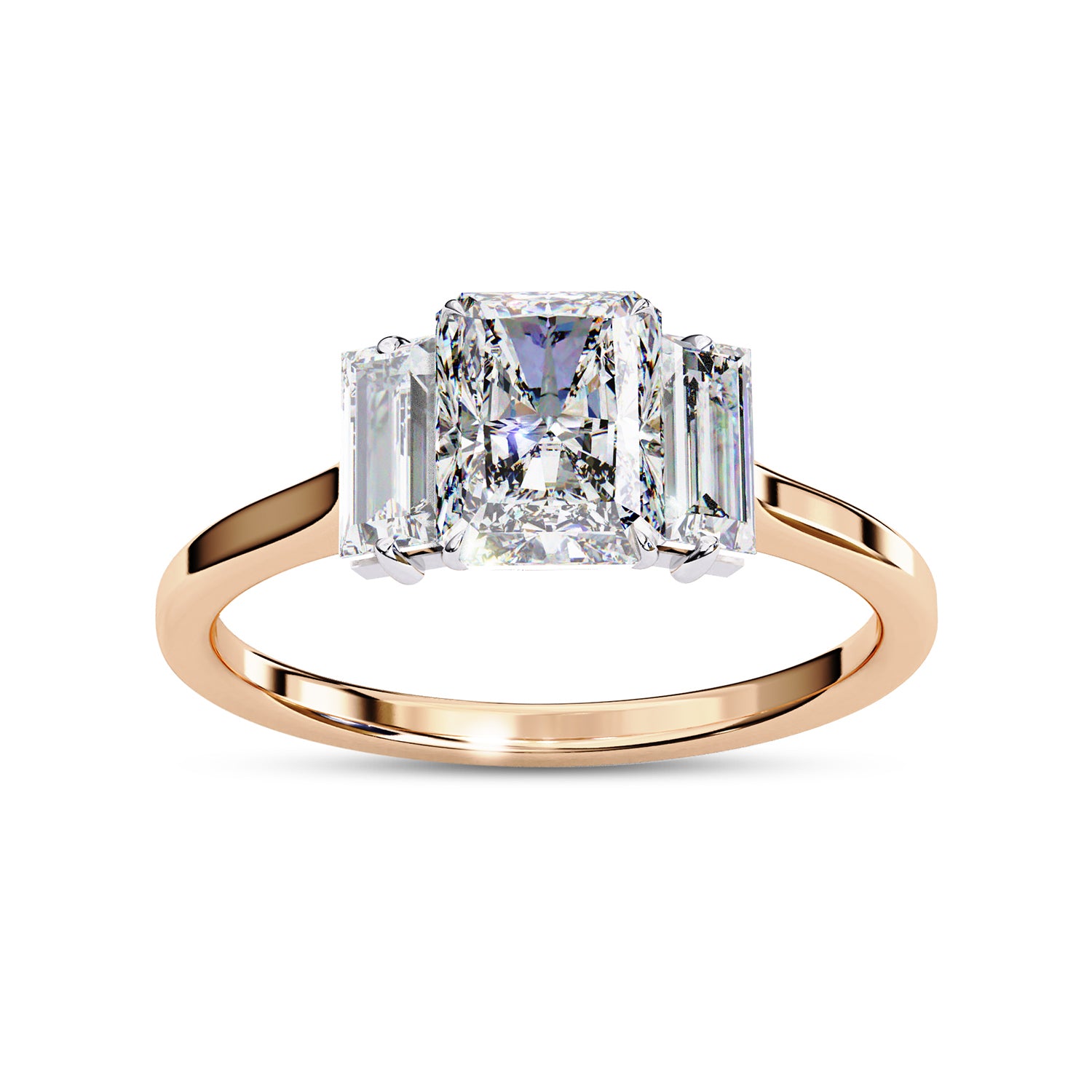 Three Stone Engagement Ring Radiant and Baguette Lab Grown Diamond
