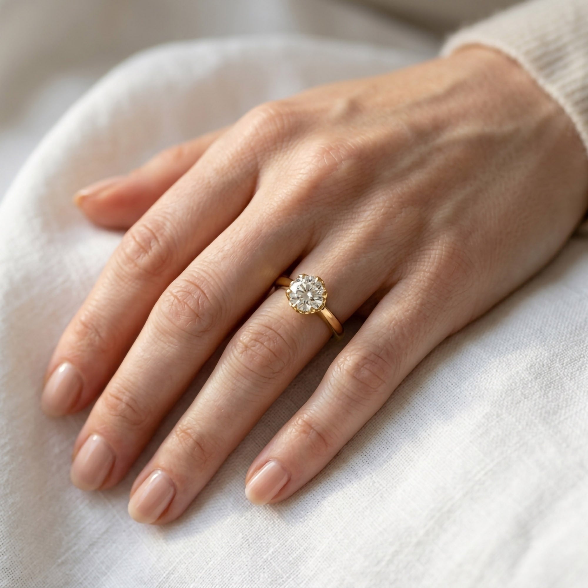 Floral Style Solitaire Engagement Ring Lab Grown Diamond