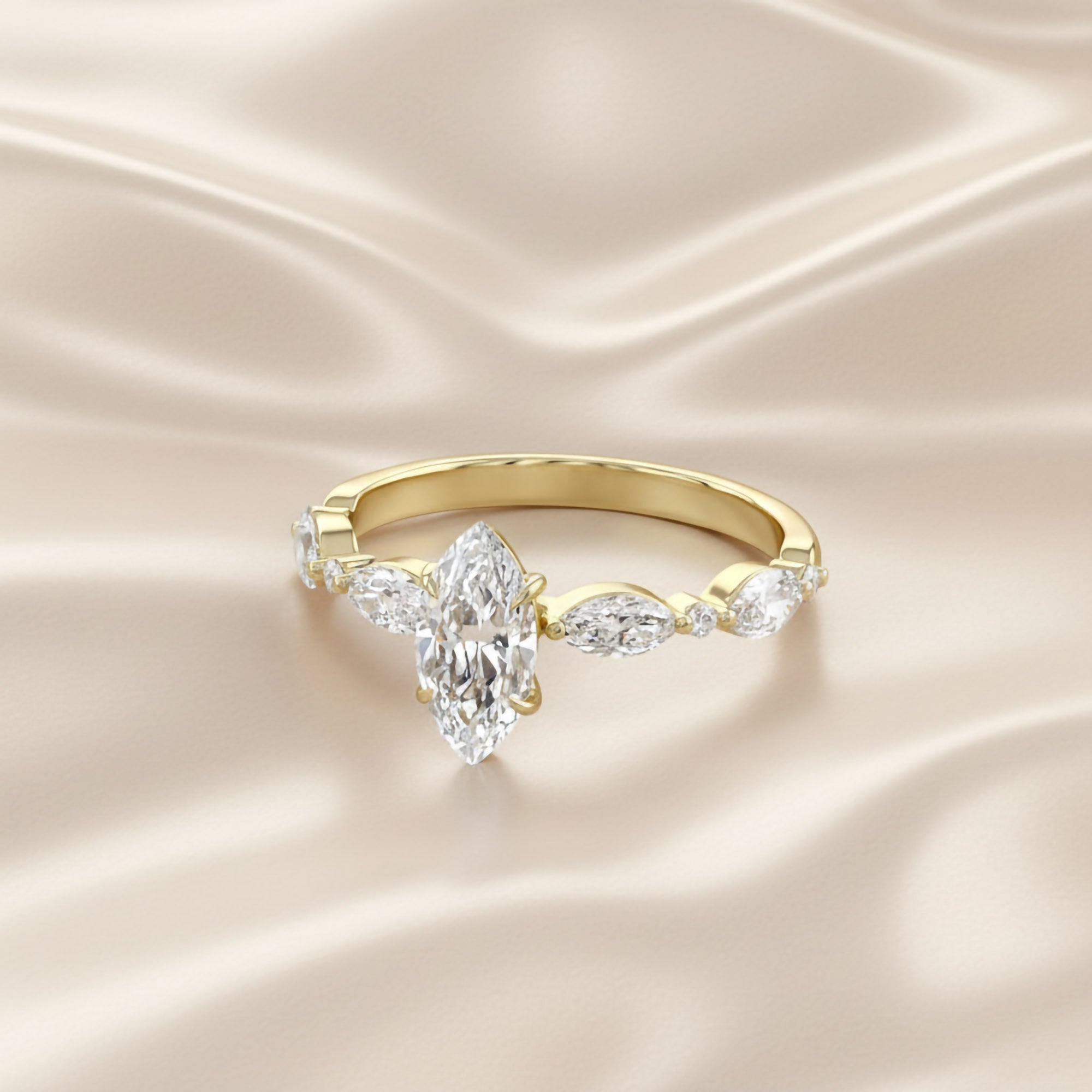Lab Grown Diamond Half Eternity Marquise Engagement Ring