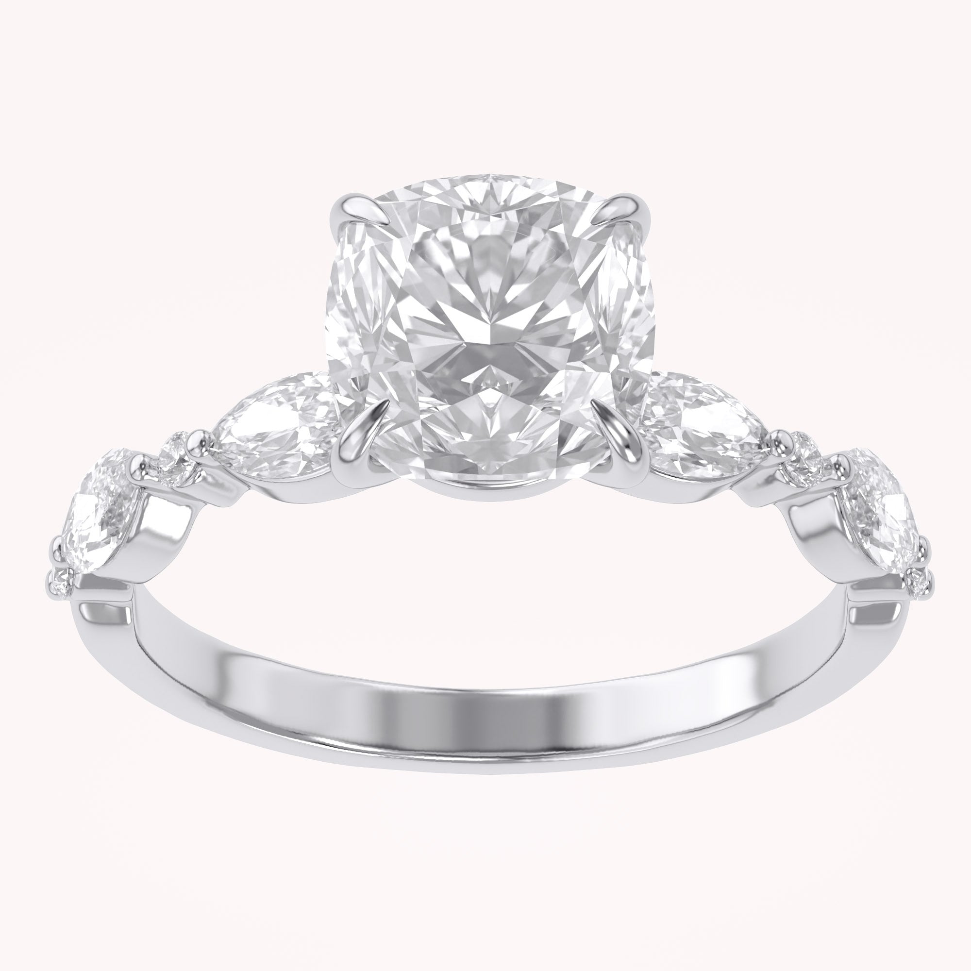Half Eternity Cushion Frame Solitaire Lab Grown Diamond Ring