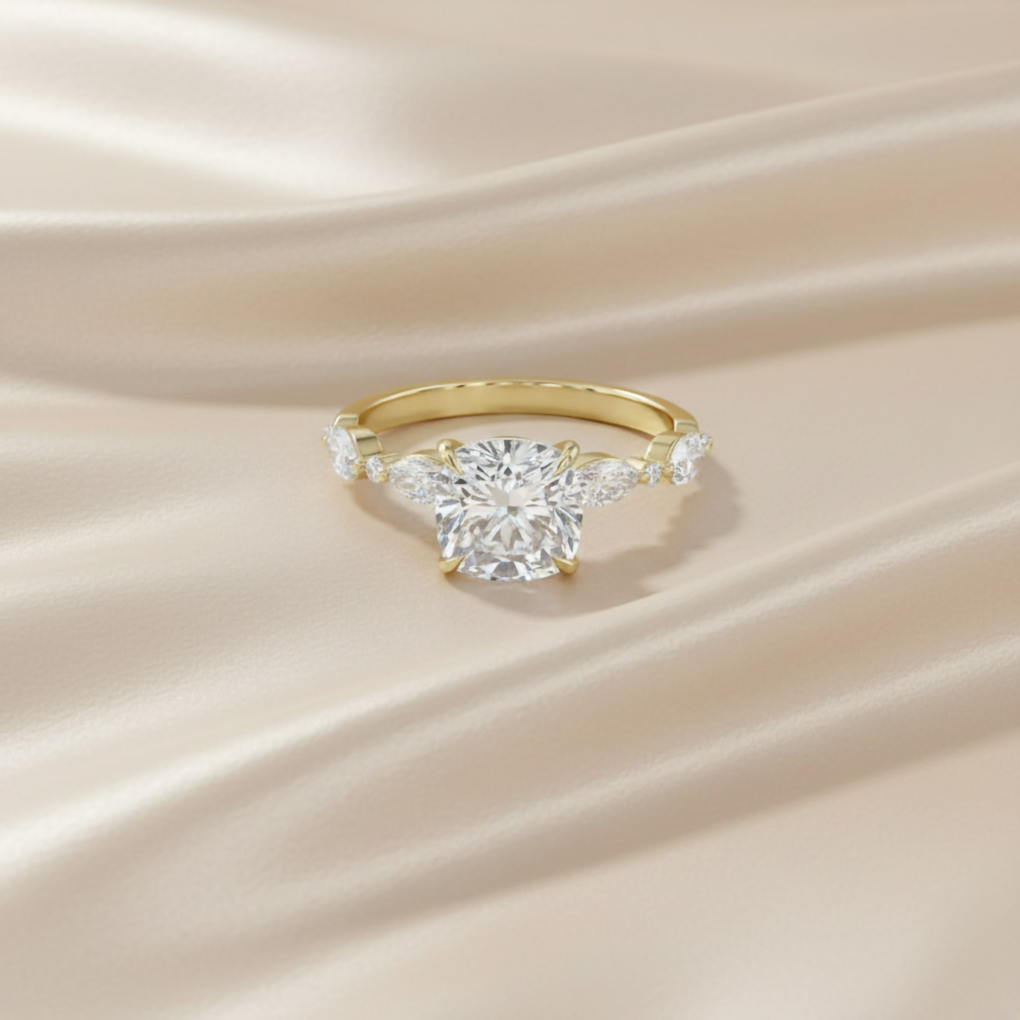 Half Eternity Cushion Frame Solitaire Lab Grown Diamond Ring