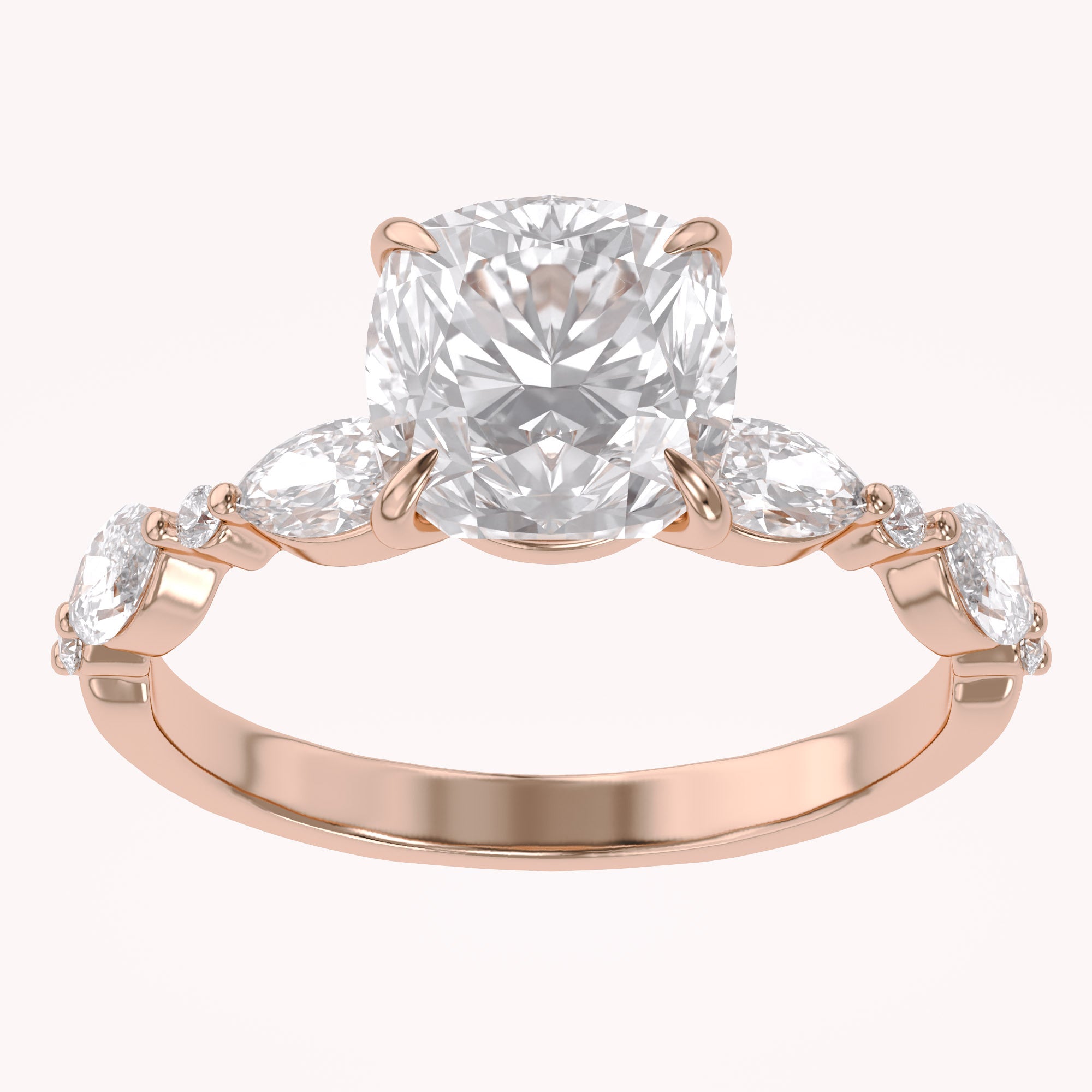 Half Eternity Cushion Frame Solitaire Lab Grown Diamond Ring