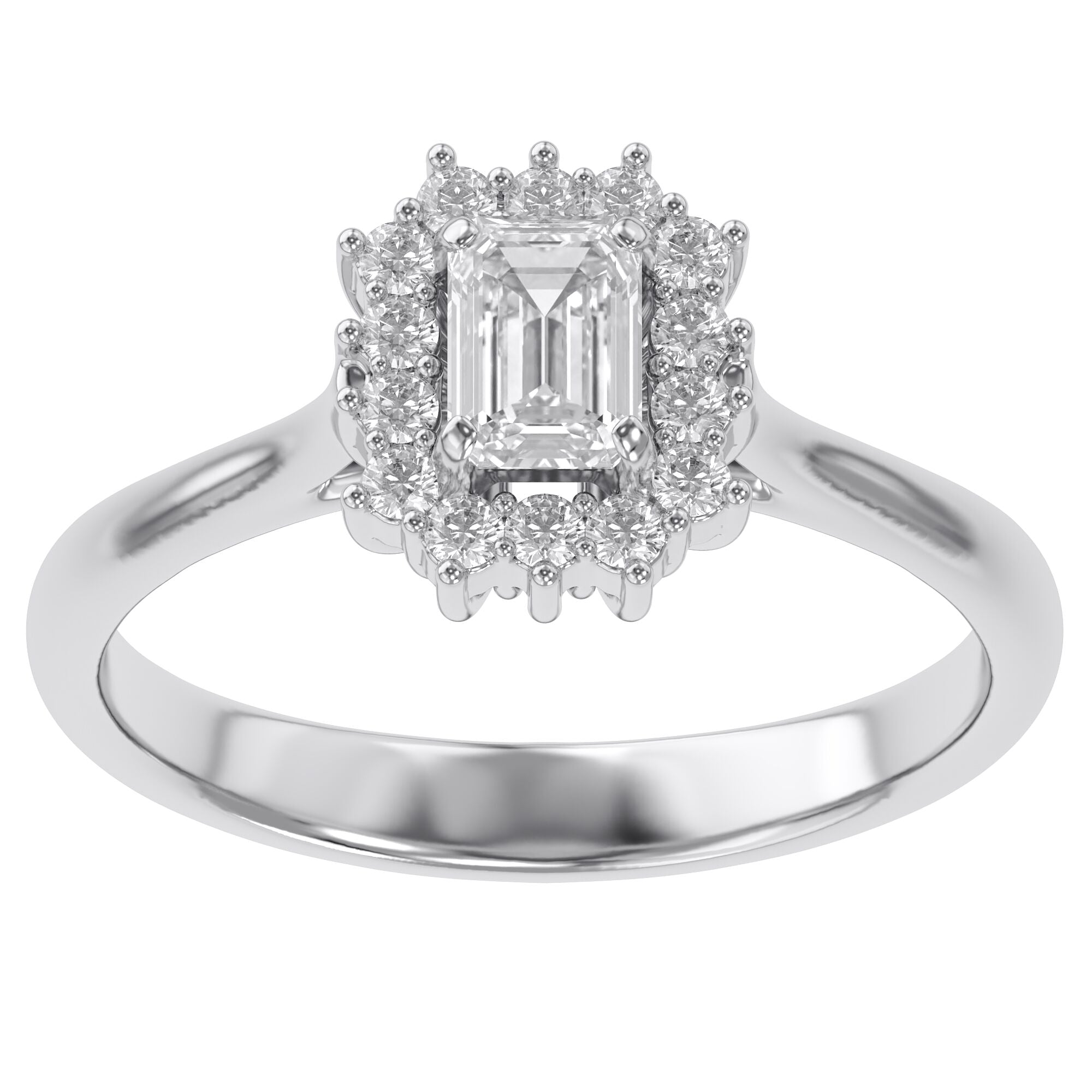 Halo Cluster Engagement Ring Emerald and Round Lab Grown Diamond